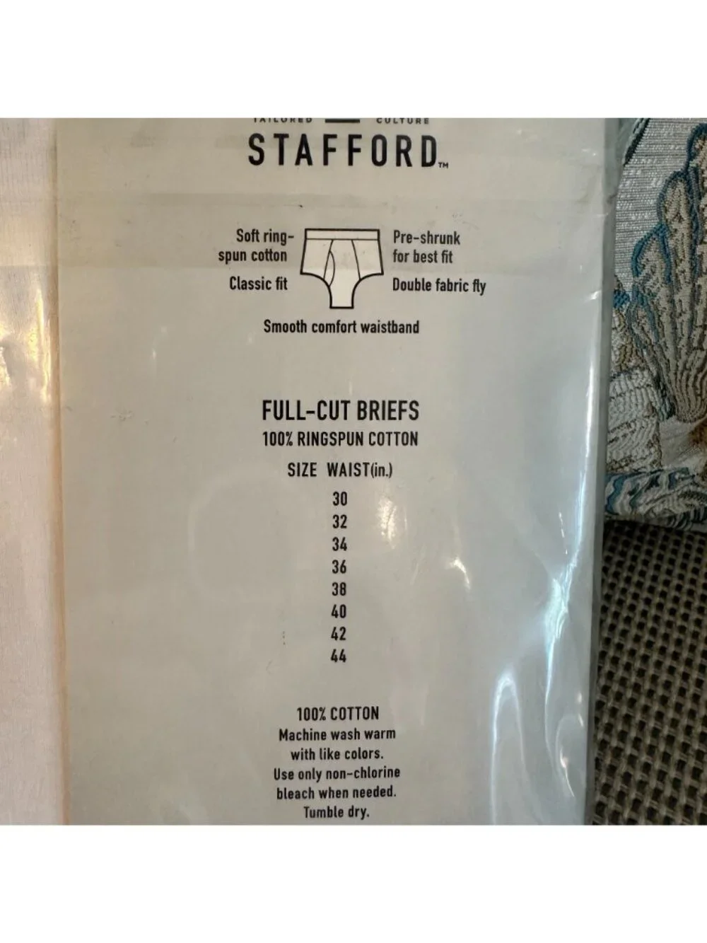 Stafford 7-Pack Full-Cut Briefs White 100% Cotton Size 38 Comfort Waistband Pre-